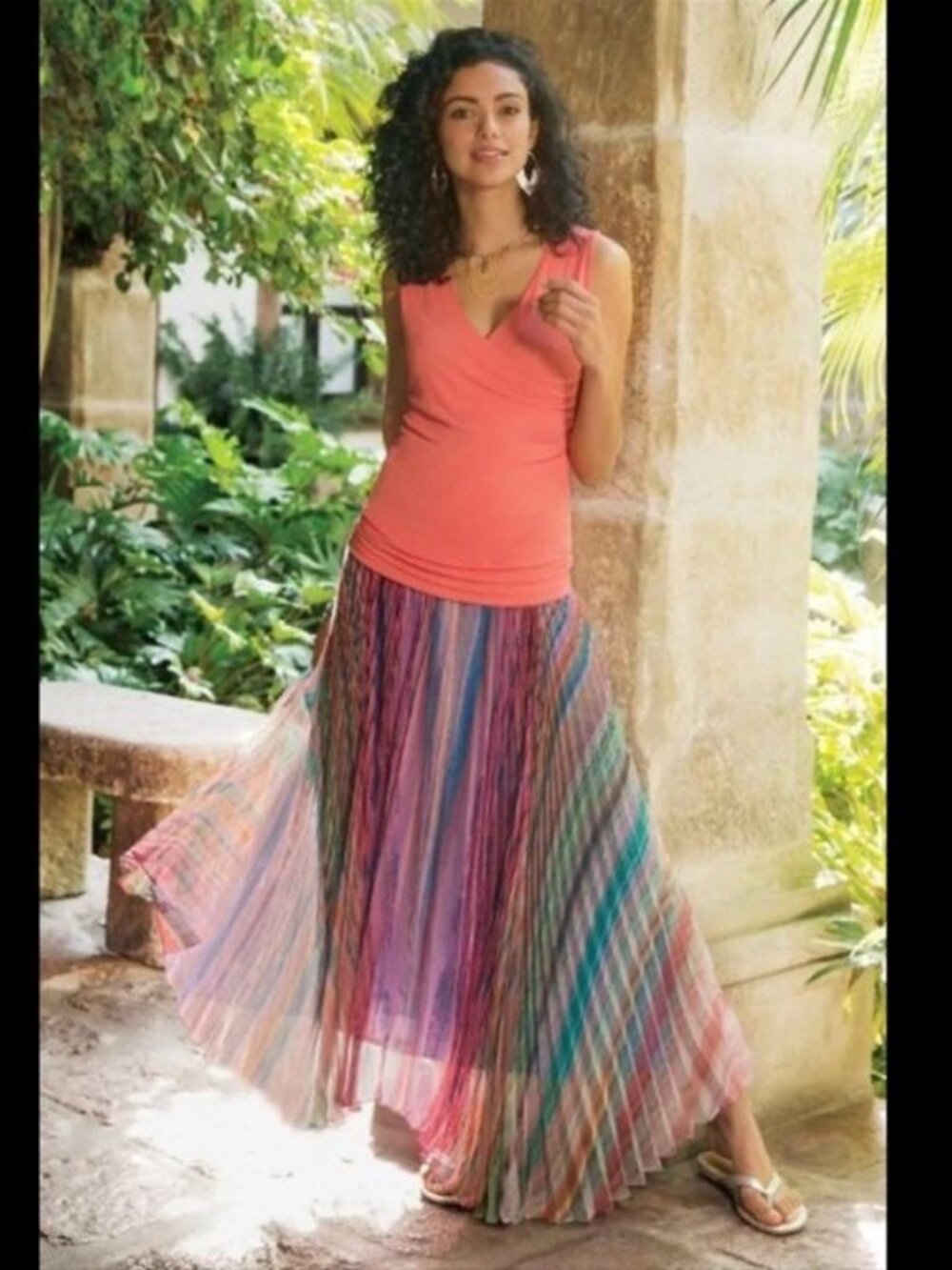 Soft Surroundings Micro Pleated Chiffon Maxi Skirt XL Asymmetrical Whimsy Boho